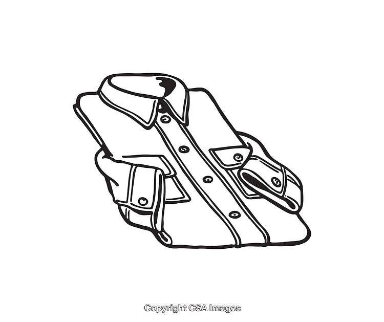 Black and White Line Art Illustration of a Folded Casual Shirt