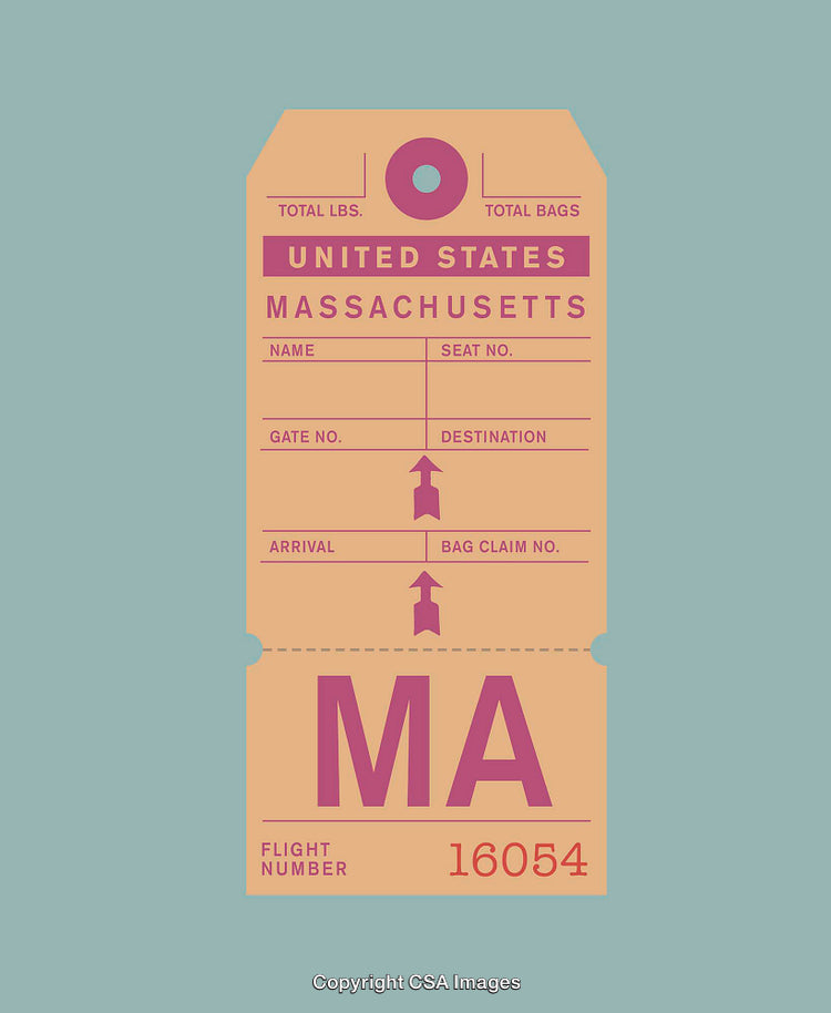 Vintage Travel Tag Design Featuring Massachusetts for Decorative and Artistic Concepts