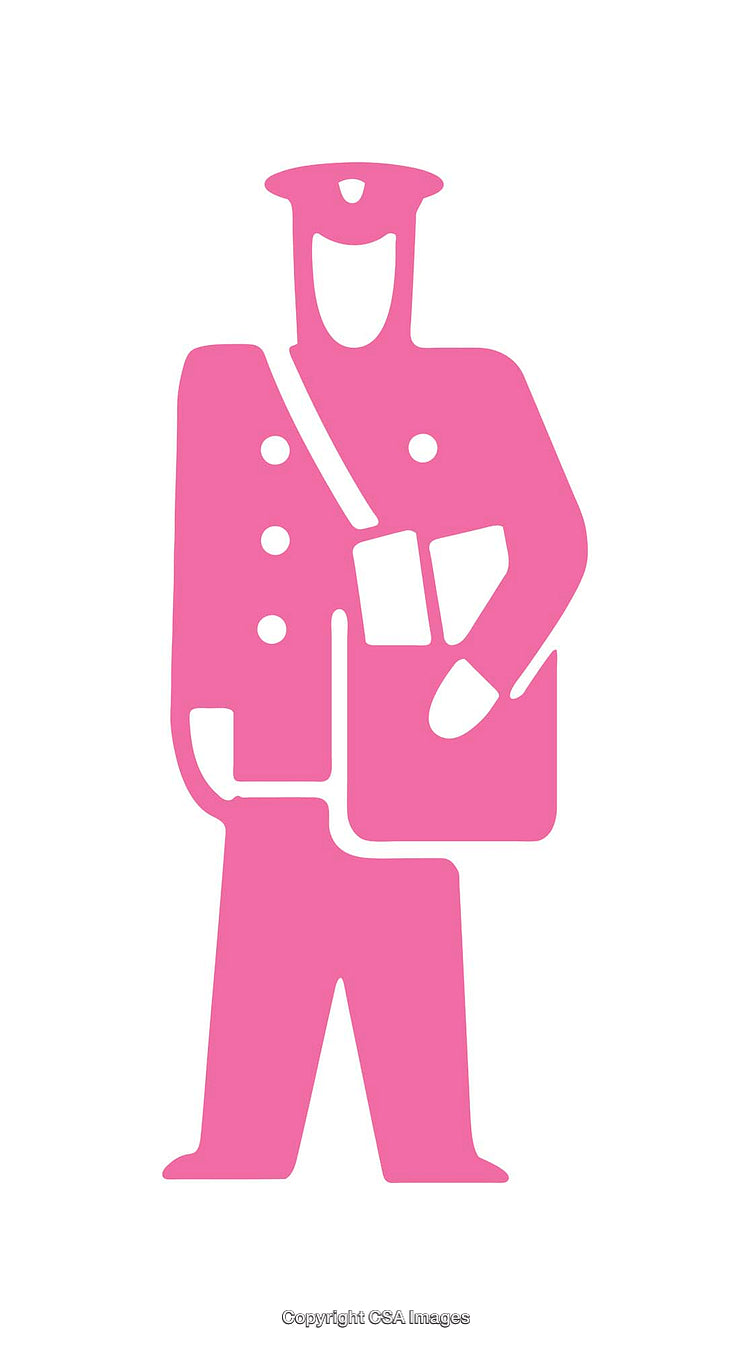 Pink Silhouette Icon of a Uniformed Mail Carrier on White Background