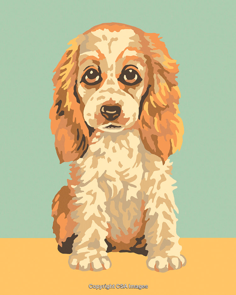 Adorable Paint by Number Puppy Illustration with Pastel Background