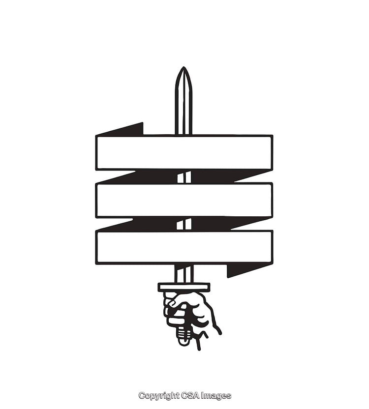 Black and White Line Art of a Sword and Hand Illustration