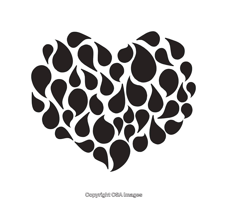 Black and White Heart Illustration Composed of Raindrop Shapes