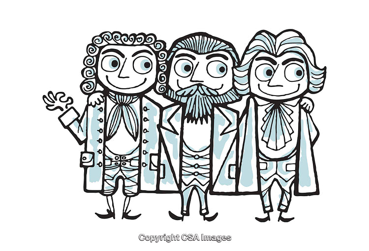 Charming Cartoon of Historical Figures Standing Together in Friendship