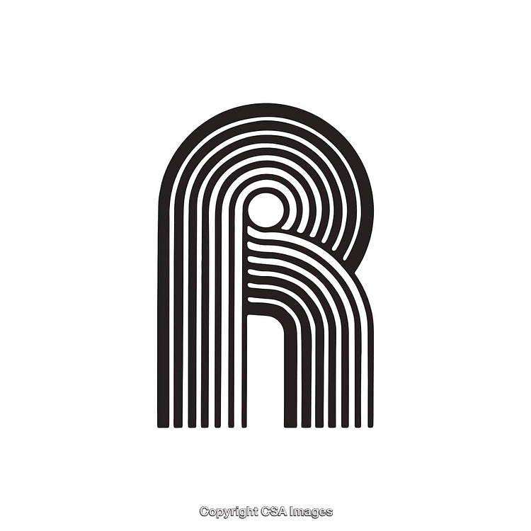 Creative Geometric Letter R Design With Black and White Striped Patterns