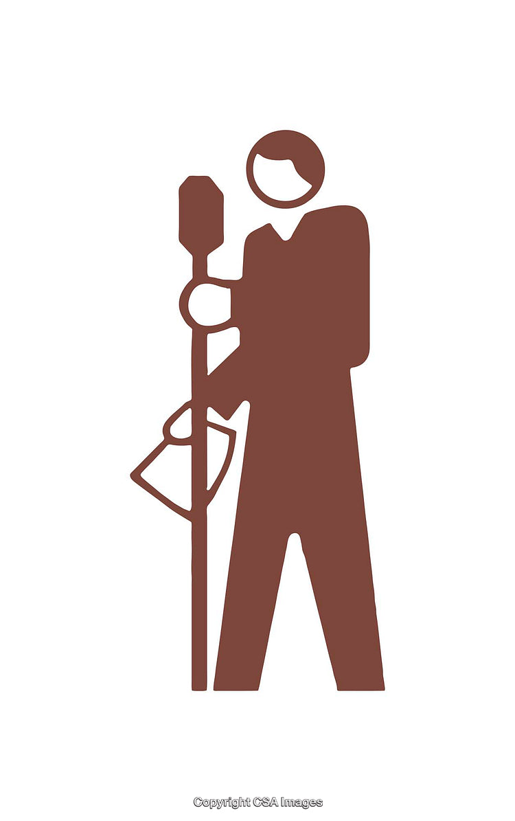 Brown Icon of Employee with Equipment on White Background