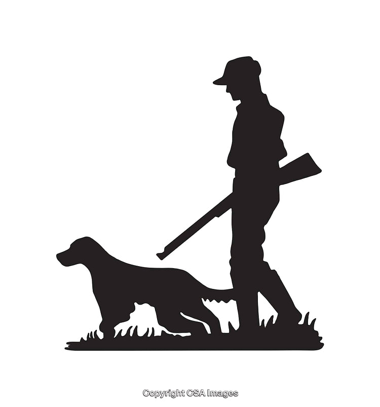 Hunter and Pointing Dog Silhouette in Outdoor Scene Design
