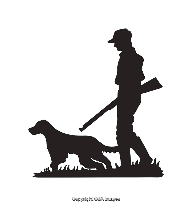 Hunter and Pointing Dog Silhouette in Outdoor Scene Design