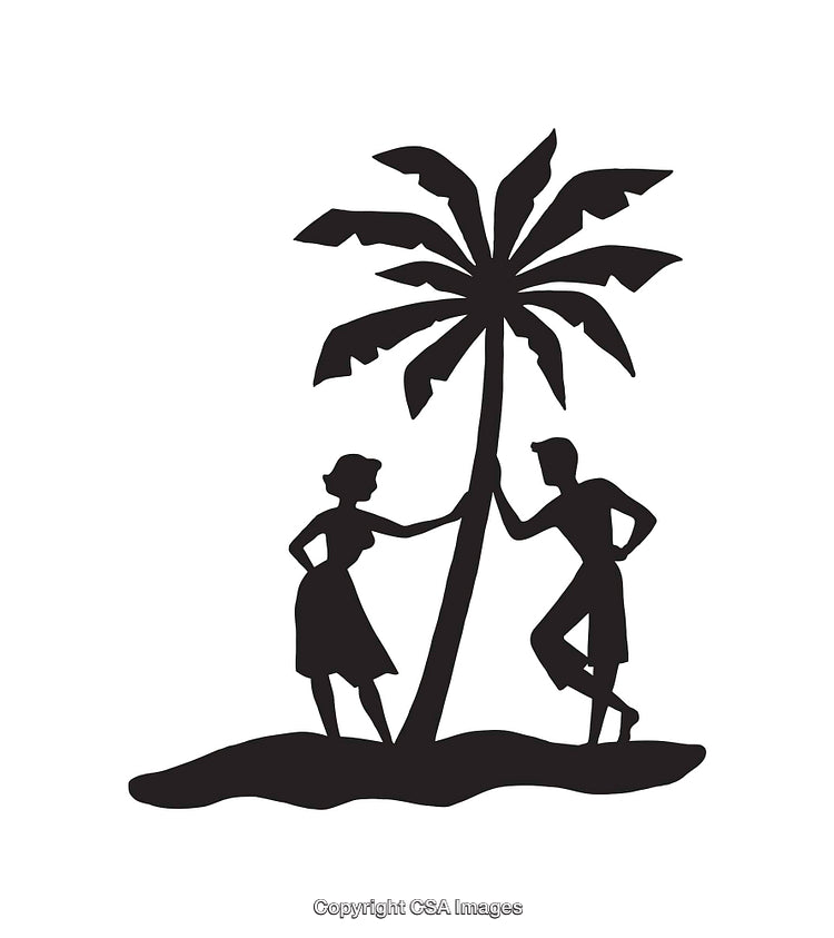 Silhouette of a Couple Enjoying Time Beneath a Tropical Palm Tree
