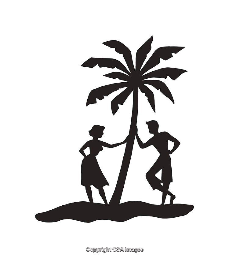 Silhouette of a Couple Enjoying Time Beneath a Tropical Palm Tree