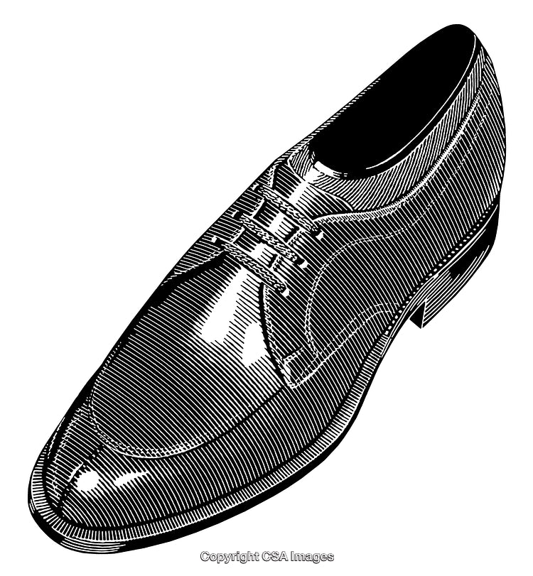 Detailed Black and White Engraving of a Classic Dress Shoe