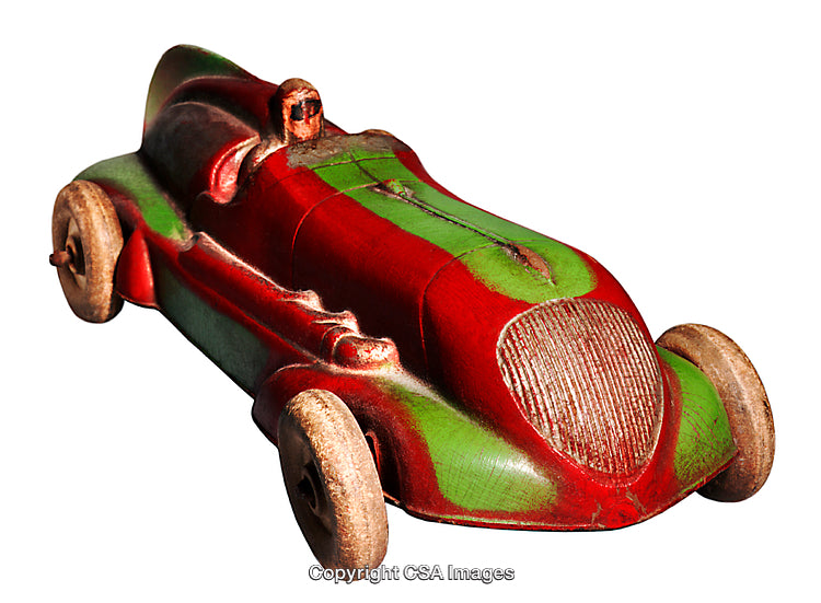 Vintage Red and Green Toy Car Isolated on White Background