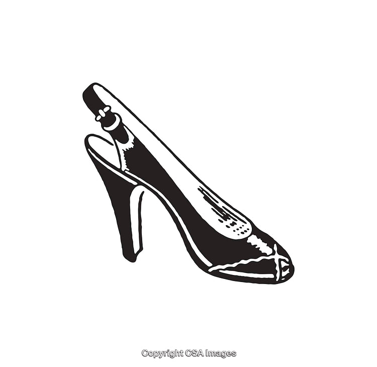 Black and White Line Art of a Stylish High Heel Shoe