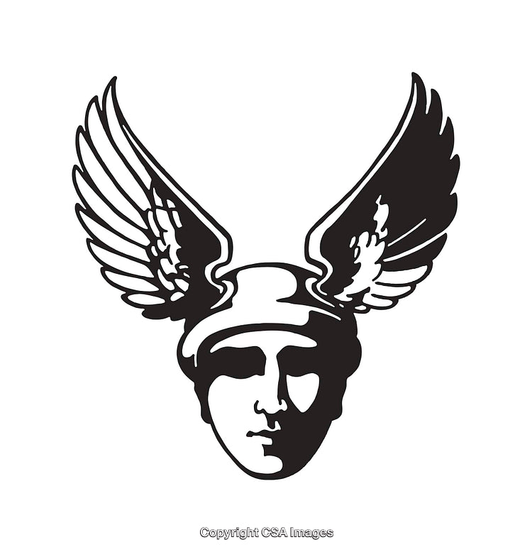 Illustration of a Winged Head Depicting Classical Symbolism and Mythology