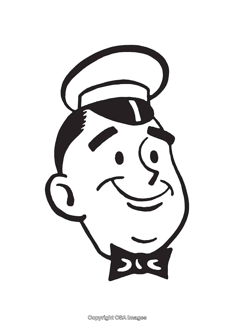 Vintage Style Black and White Cartoon Character with Classic Cap