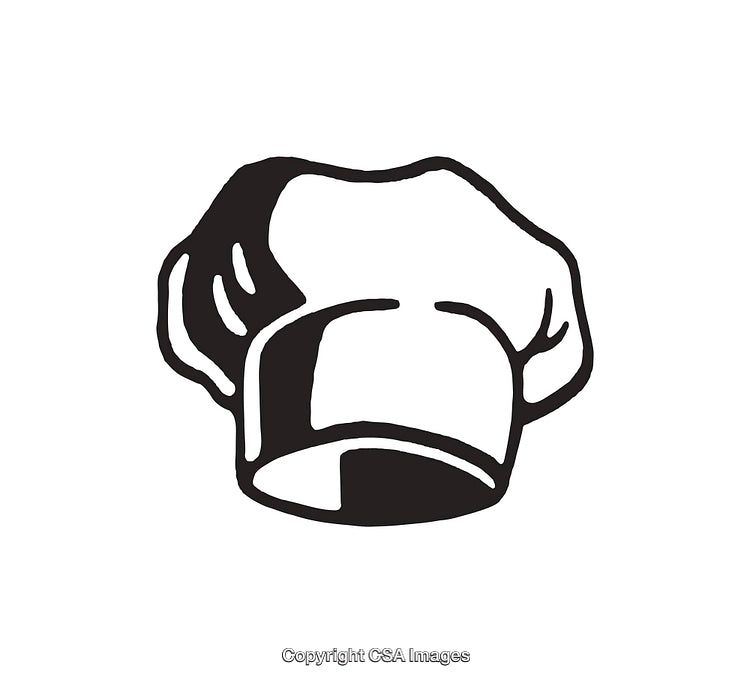 Black and White Line Art Illustration of a Chef Hat Symbol