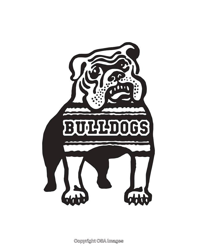 Black and White Line Art Illustration of a Bulldog Mascot Design