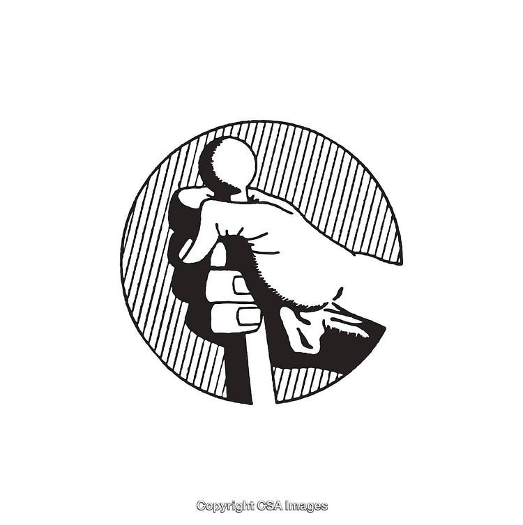 Black and White Hand Holding a Stick in Circular Line Art