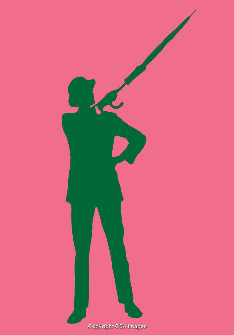 Silhouette of Elegant Individual Holding Umbrella on Vibrant Background