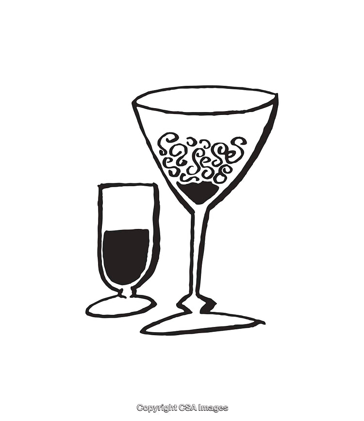 Elegant Line Art of Wine and Cocktail Glass Illustrations
