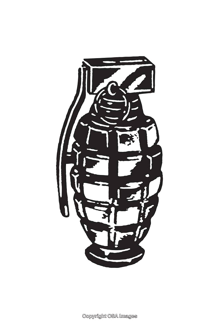 Black and White Line Art Illustration of a Classic Hand Grenade