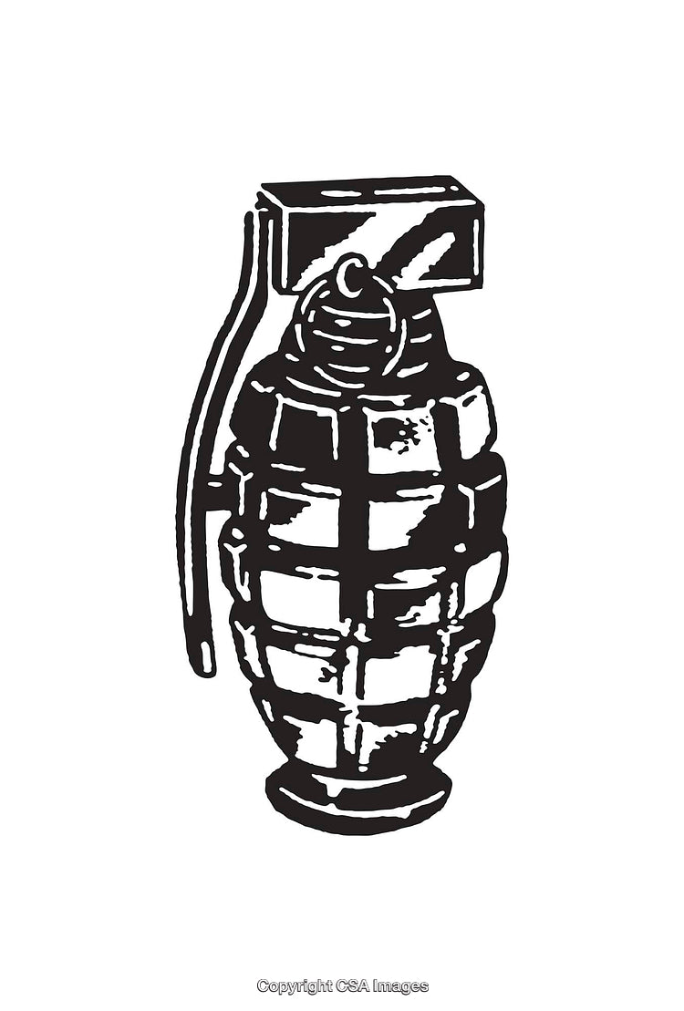 Black and White Line Art Illustration of a Classic Hand Grenade