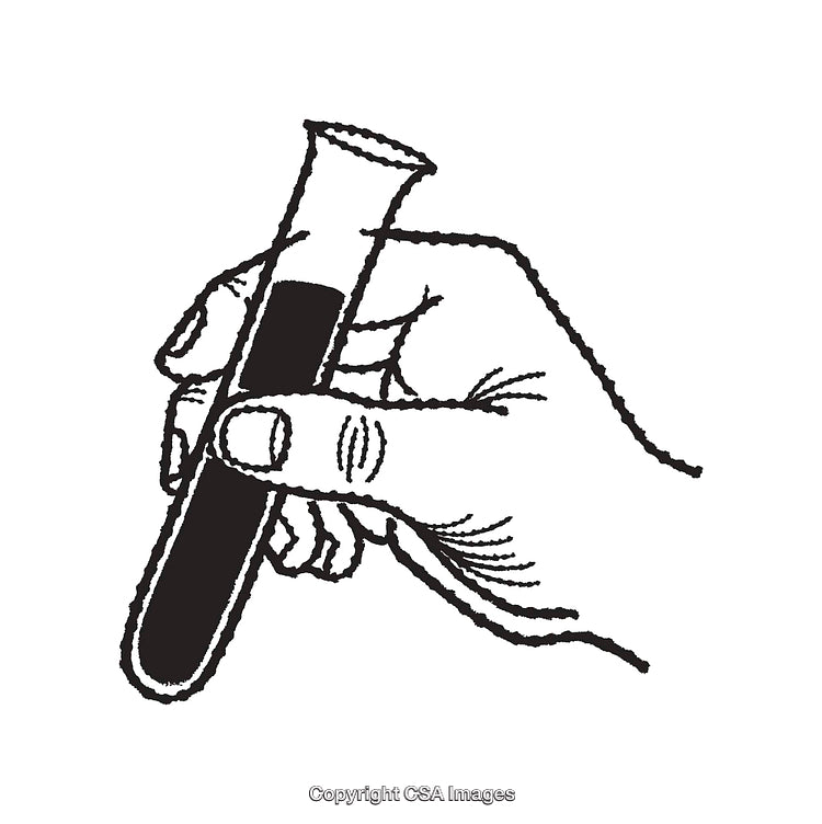 Black and White Line Art of Hand Holding a Test Tube