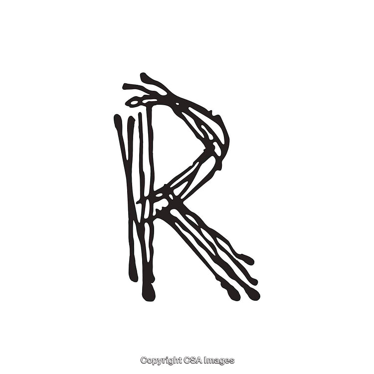 Hand-Drawn Artistic Letter R with Abstract Black Ink Design