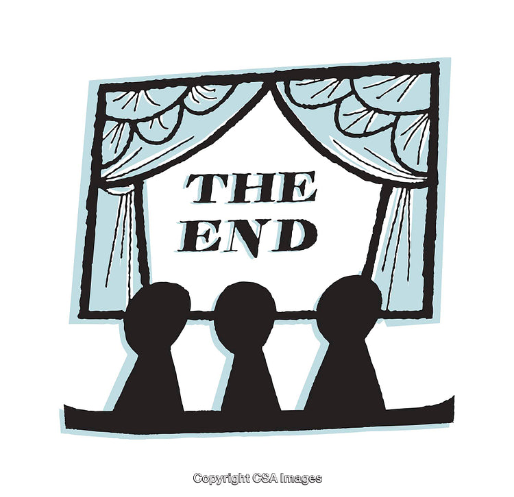 Illustration of a Theater Curtain with Text 'The End' Displayed
