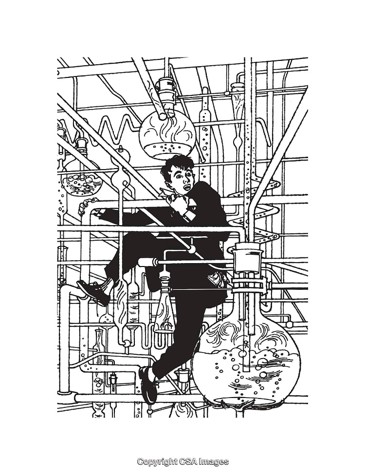 Line Art Depiction of Scientific Lab Scene With Laboratory Equipment