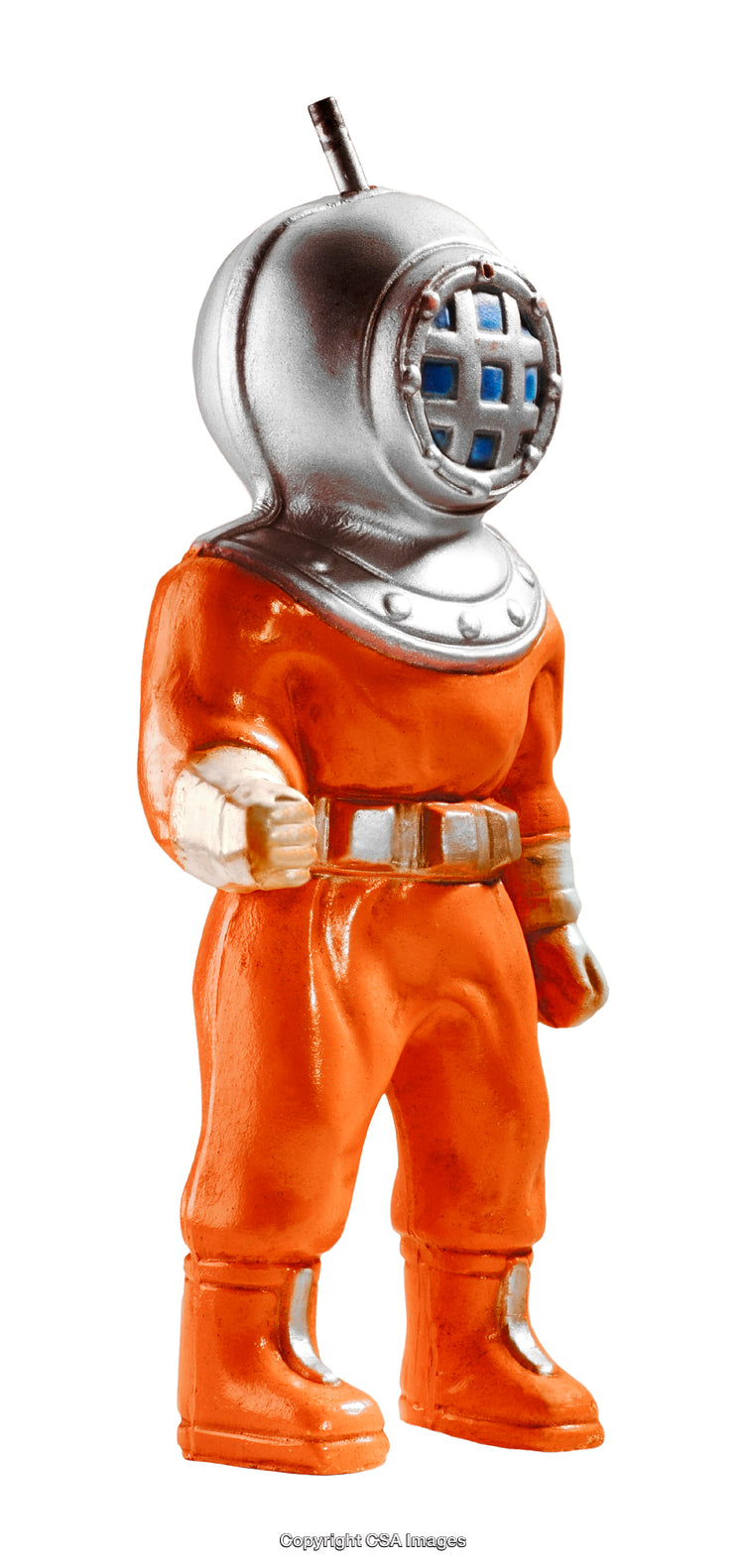 Vintage Deep-Sea Diver Plastic Toy in Orange and Silver Suit