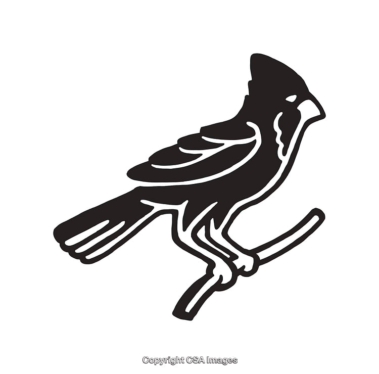Black and White Line Art of a Cardinal Bird on a Branch