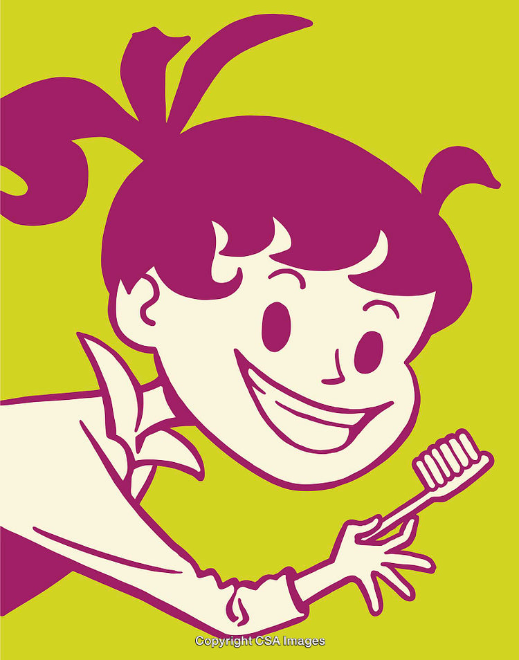 Colorful Line Art of a Cheerful Person Holding a Toothbrush