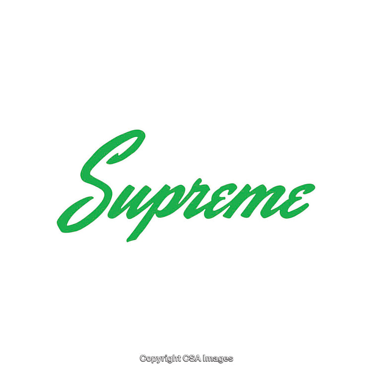Green Supreme Text in Stylish Font on White Background