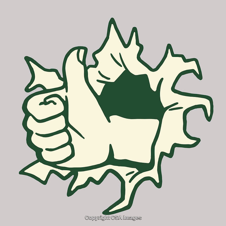 Thumbs Up Gesture Emerging Through a Tear in Surface