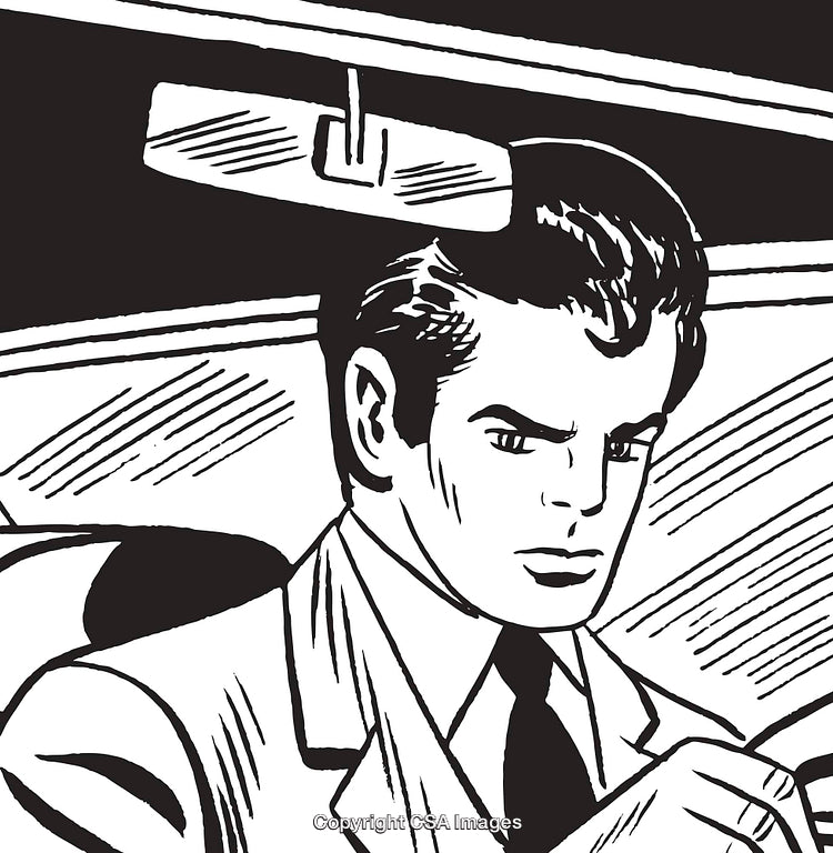 Retro Style Illustration of a Man Driving in a Classic Car
