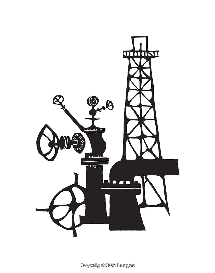 Black and White Line Art Illustration of an Industrial Structure