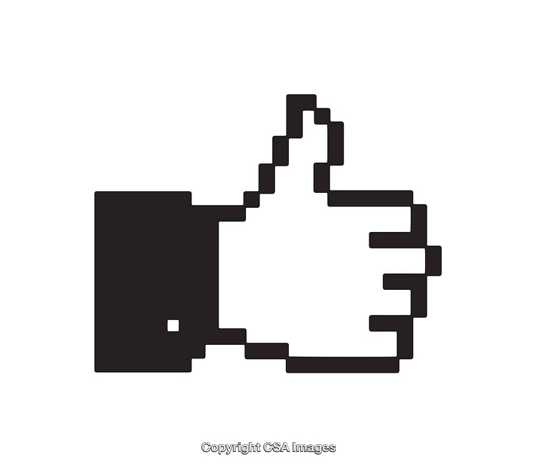 Simple Pixelated Thumbs Up Icon in Black and White Design