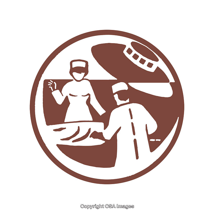 Stylized Icon Illustration Depicting Medical Procedure and UFO Motif
