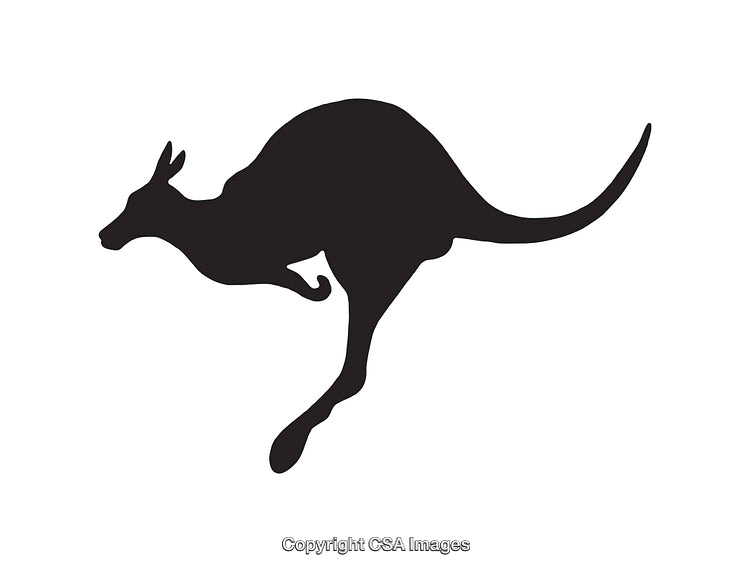 Silhouette Illustration of a Kangaroo in Motion on White Background