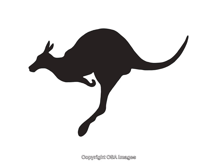 Silhouette Illustration of a Kangaroo in Motion on White Background