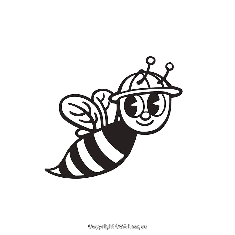 Cute Black And White Line Art Illustration of a Smiling Bee