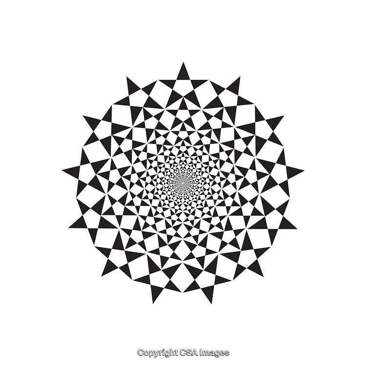 Intricate Black and White Abstract Spiral Geometric Pattern with Triangles