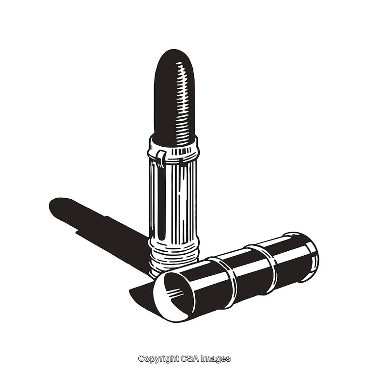 Black and White Line Art Lipstick Illustration with Shadows