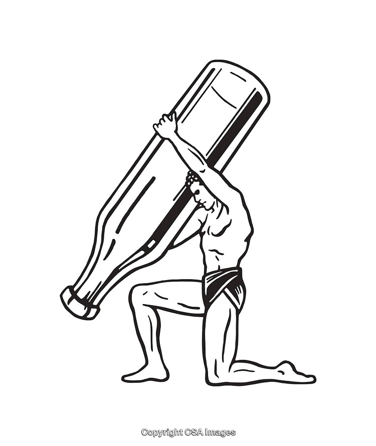Line Art Depiction of Titan-Like Person Carrying a Giant Bottle