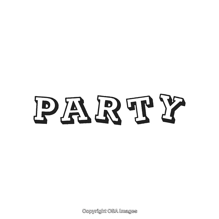 Vintage Word Art Typography with Party Theme on White Background