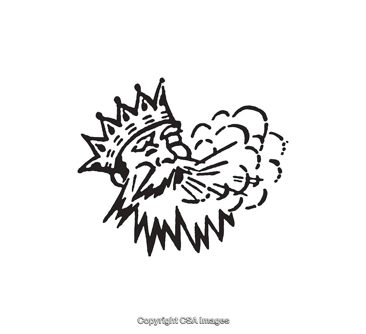 Illustration of a Wind God with a Flowing Beard in Line Art Style