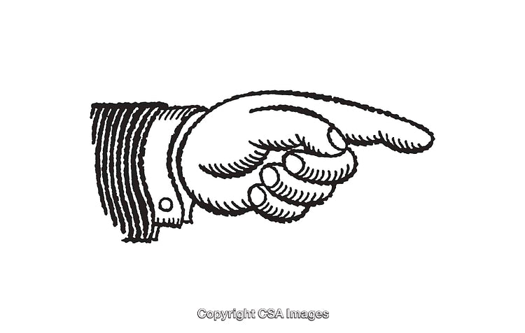 Vintage Black and White Illustration of a Pointing Hand Gesture