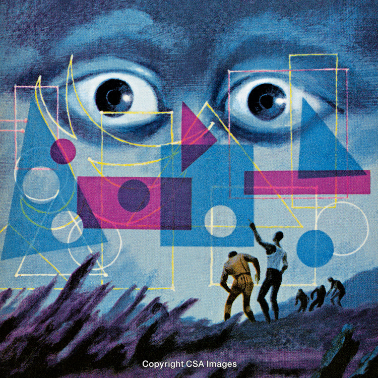 Surreal Abstract Art of Eyes Geometric Shapes and Human Figures