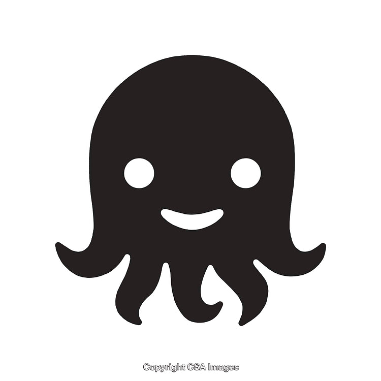 Simple Smiling Octopus Icon in Black and White Design