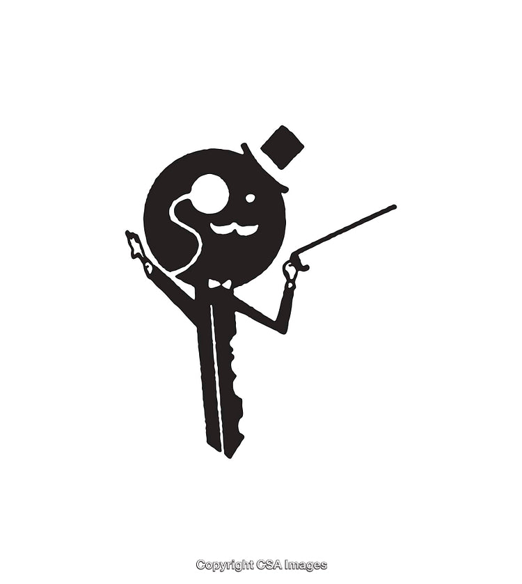 Elegant Key Character Illustration with Classy Accessories and Stick